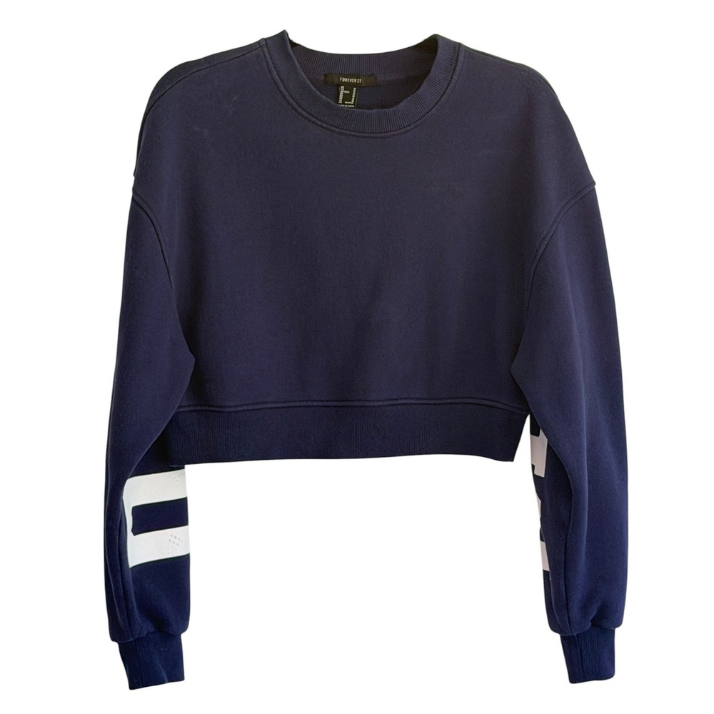 Forever 21 Womens M Navy Cropped Sweatshirt LA Italy 2000 Y2K Collegiate